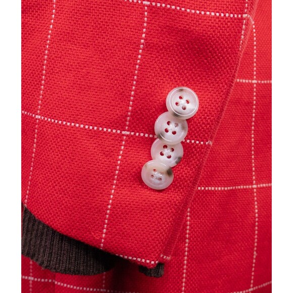 Paul Fredrick Men's 42S Sport Coat Blazer Red Check LINEN 2-Button Casual SLIM - Picture 7 of 13